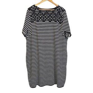 Talbots Navy Striped Embroidered Cotton T-Shirt Shift Dress 3X Coastal Nautical